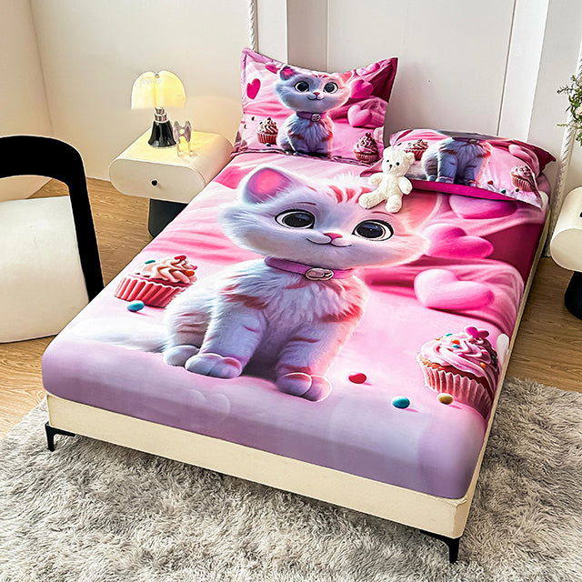 5D Комплект от 3 части - розово с котенце 