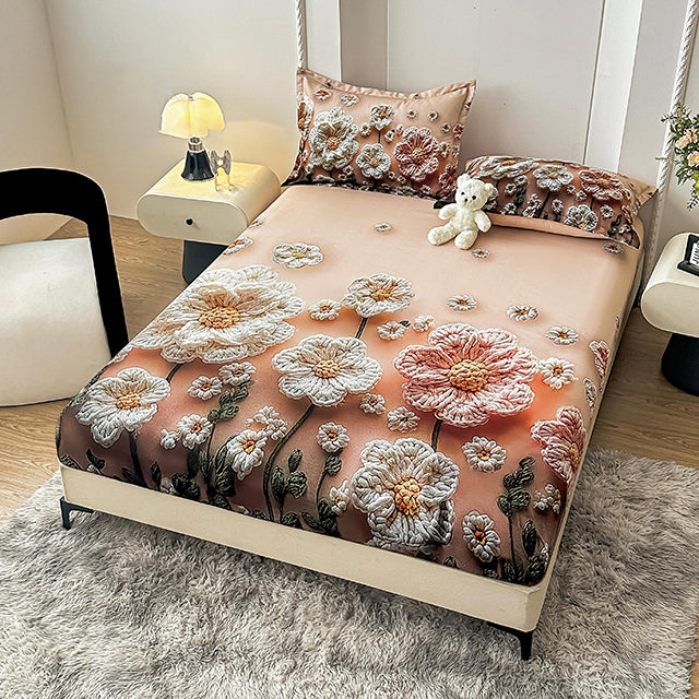 5D Комплект от 3 части - бежово с цветя 