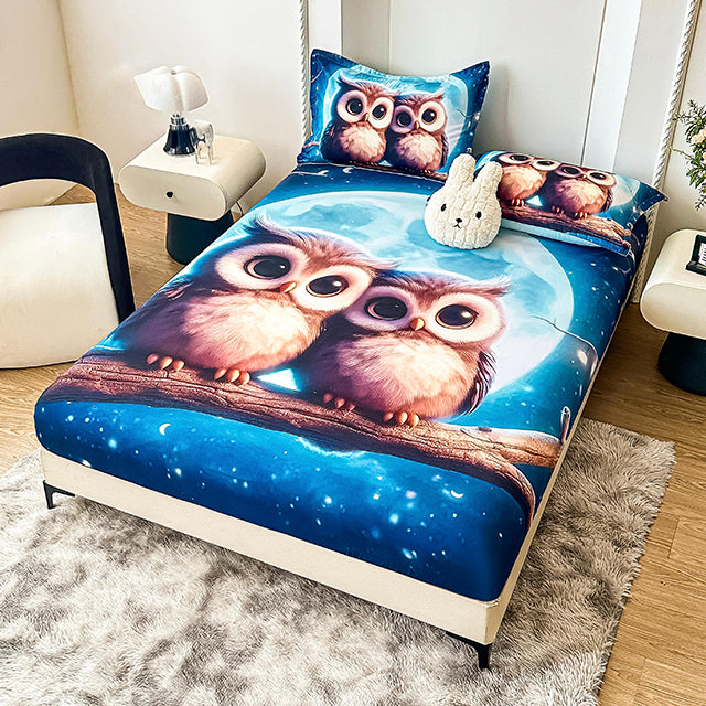 5D Комплект от 3 части - синьо с бухалчета