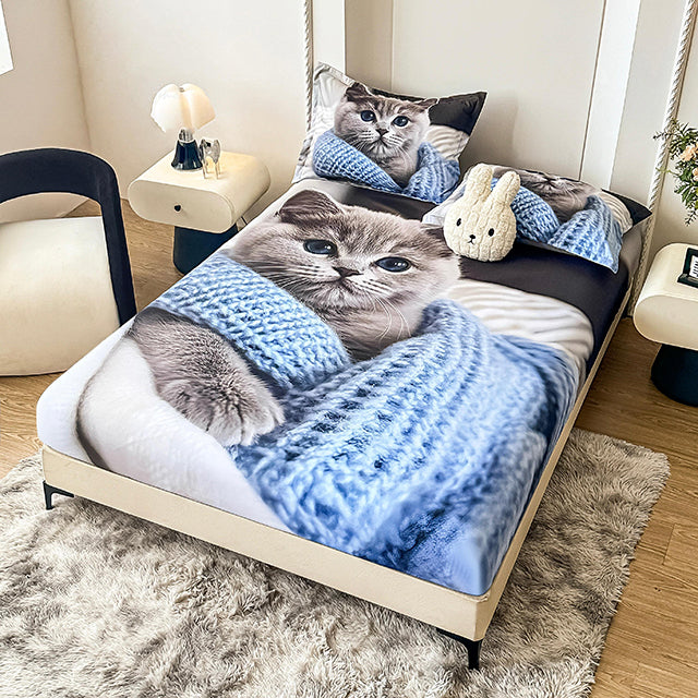 5D Комплект от 3 части - сиво и синьо с котенце