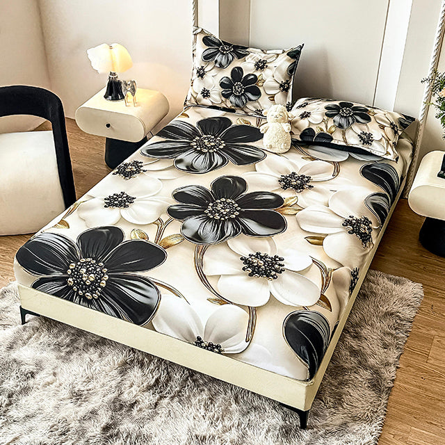 5D Комплект от 3 части - цвят крем и черно с цветя
