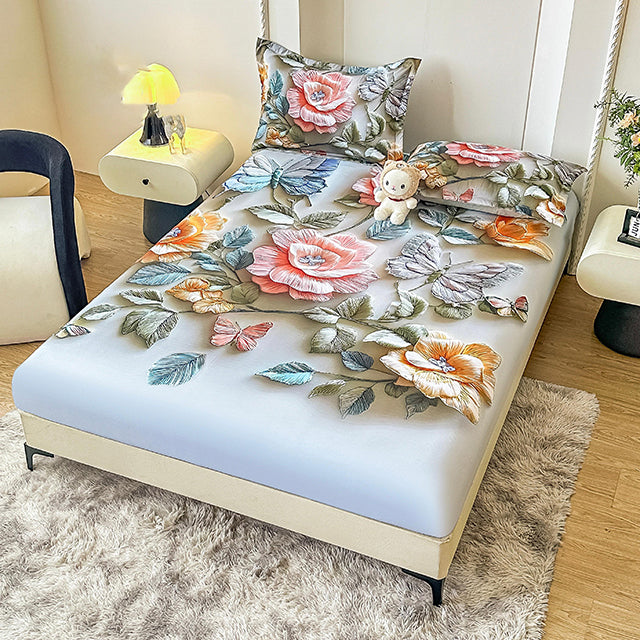 5D Комплект от 3 части - сиво с цветя