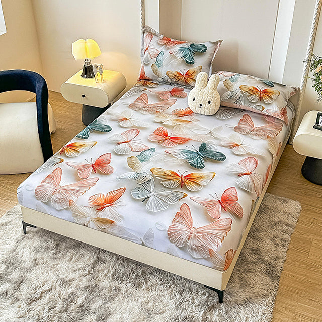 5D Комплект от 3 части - цвят крем с пеперуди