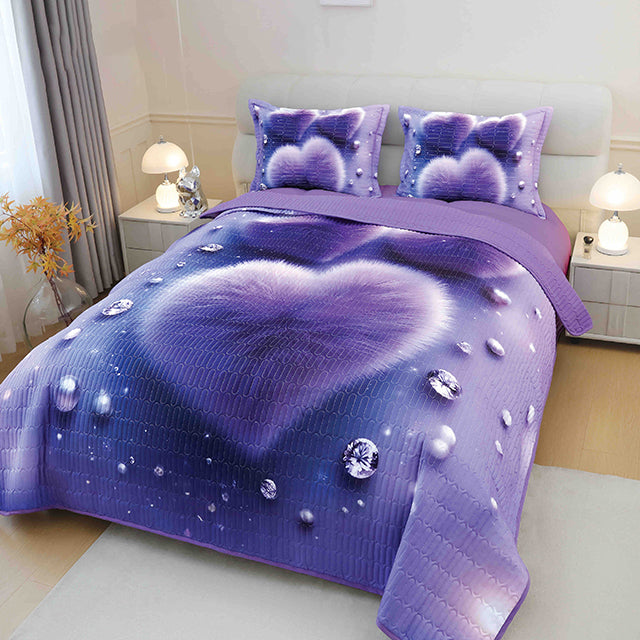 5D кувертюра от 3 части - лилаво със сърце