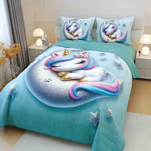 5D кувертюра от 3 части - светлосиньо с еднорог и луна