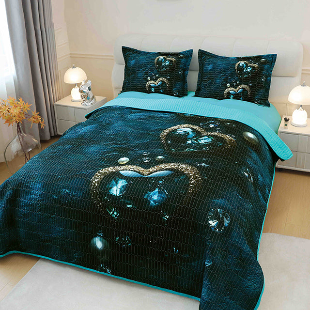 5D кувертюра от 3 части - цвят тюркоаз със сърца