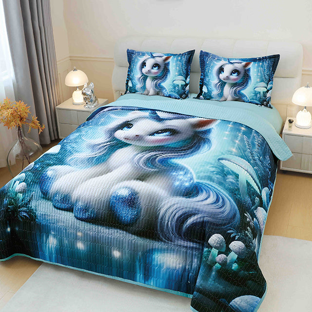 5D кувертюра от 3 части - синьо с еднорог