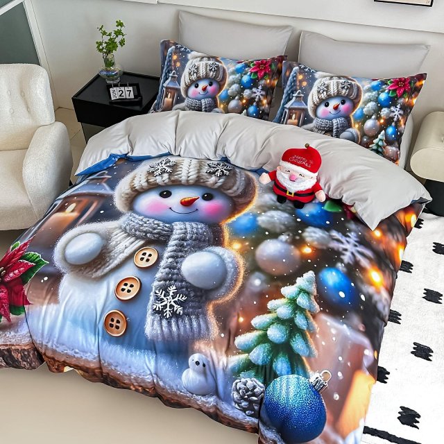 5D Коледно спално бельо от 100% памук - Светлосиво с коледен мотив