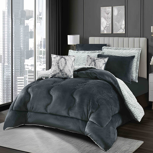 Луксозно спално бельо с изкуствен заешки косъм и кадифе - бяло и черно - FX-01