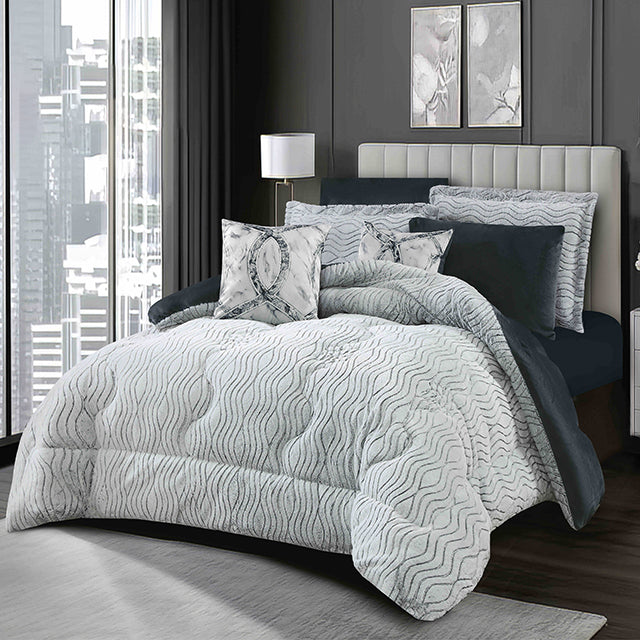 Луксозно спално бельо с изкуствен заешки косъм и кадифе - бяло и черно 