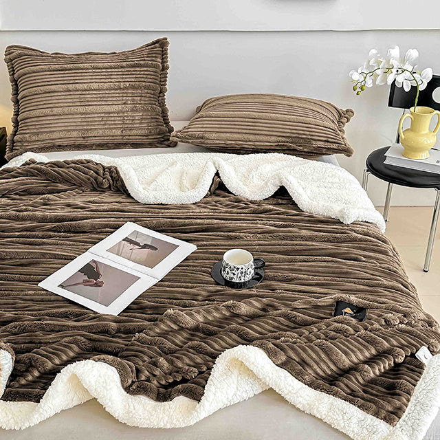 Пухкав комплект шерпа с цип от 3 части - кафяв цвят - FX1-01