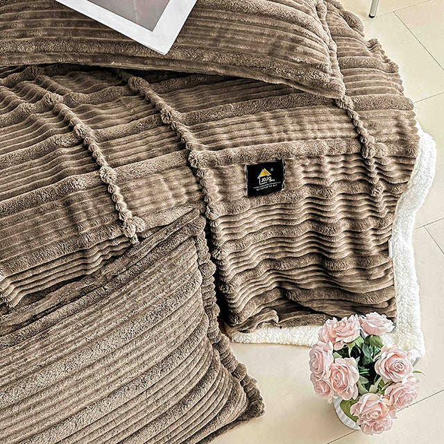 Пухкав комплект шерпа с цип от 3 части - кафяв цвят - FX1-01