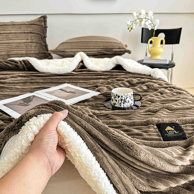 Пухкав комплект шерпа с цип от 3 части - кафяв цвят - FX1-01