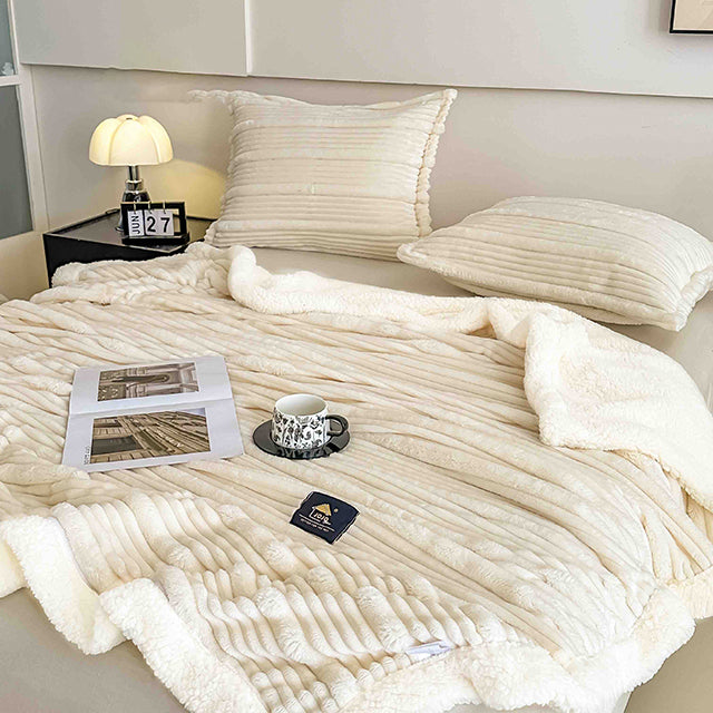 Пухкав комплект шерпа с цип от 3 части - цвят крем - FX1-03