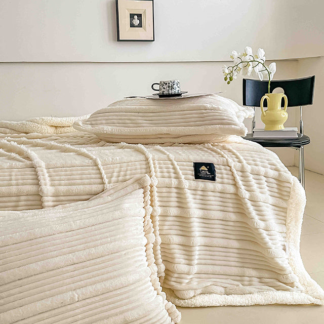 Пухкав комплект шерпа с цип от 3 части - цвят крем - FX1-03