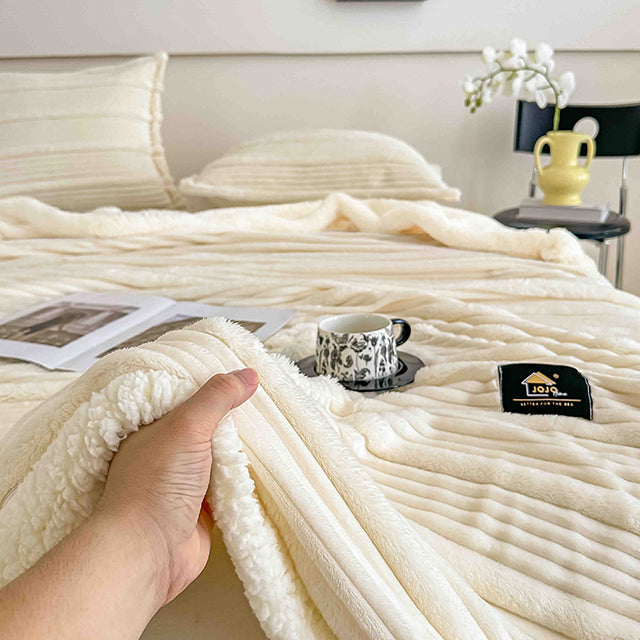 Пухкав комплект шерпа с цип от 3 части - цвят крем - FX1-03