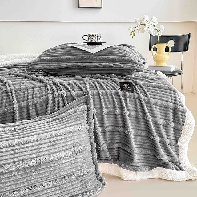 Пухкав комплект шерпа с цип от 3 части - сив цвят - FX1-04