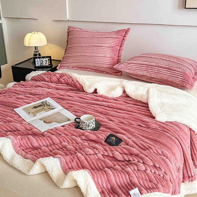 Пухкав комплект шерпа с цип от 3 части - розов цвят - FX1-05