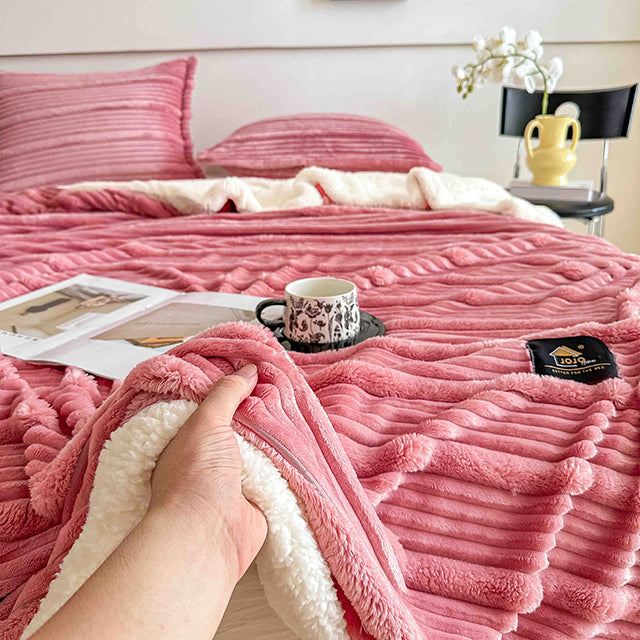 Пухкав комплект шерпа с цип от 3 части - розов цвят - FX1-05