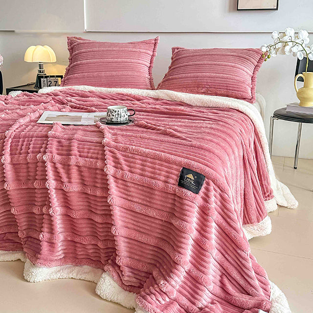 Пухкав комплект шерпа с цип от 3 части - розов цвят