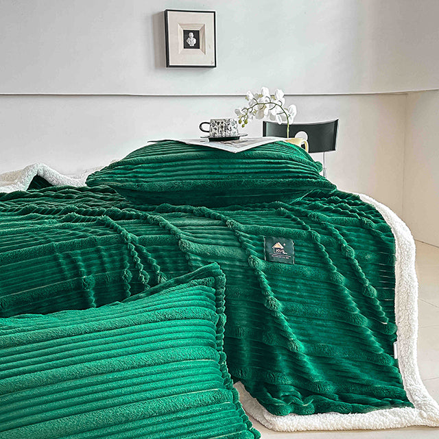 Пухкав комплект шерпа с цип от 3 части - зелен цвят - FX1-06