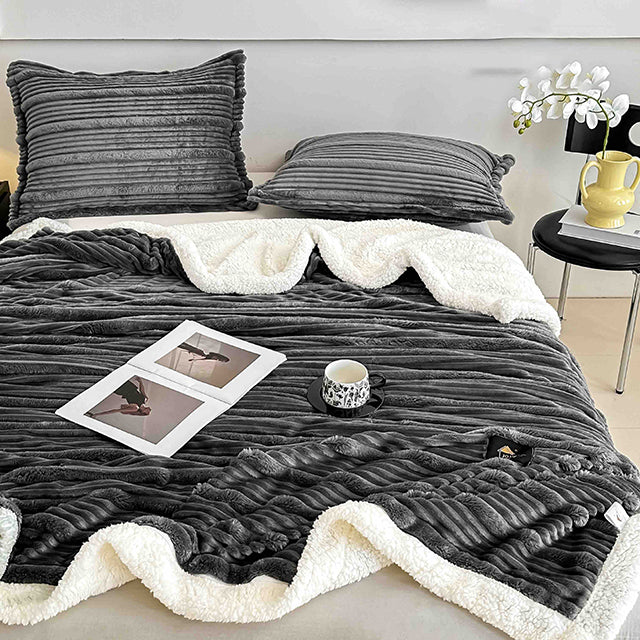 Пухкав комплект шерпа с цип от 3 части - тъмносив цвят - FX1-07