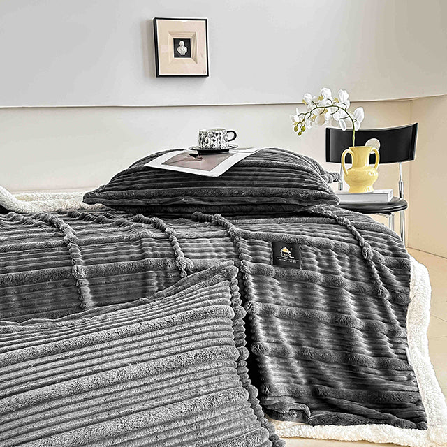 Пухкав комплект шерпа с цип от 3 части - тъмносив цвят - FX1-07