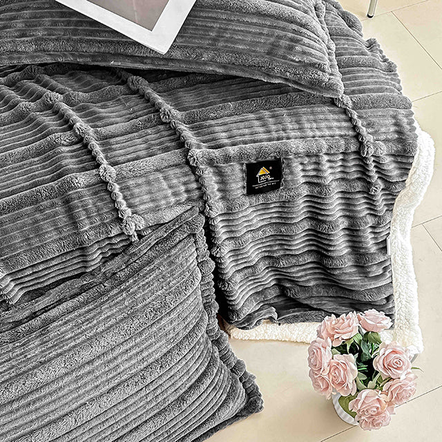 Пухкав комплект шерпа с цип от 3 части - тъмносив цвят - FX1-07