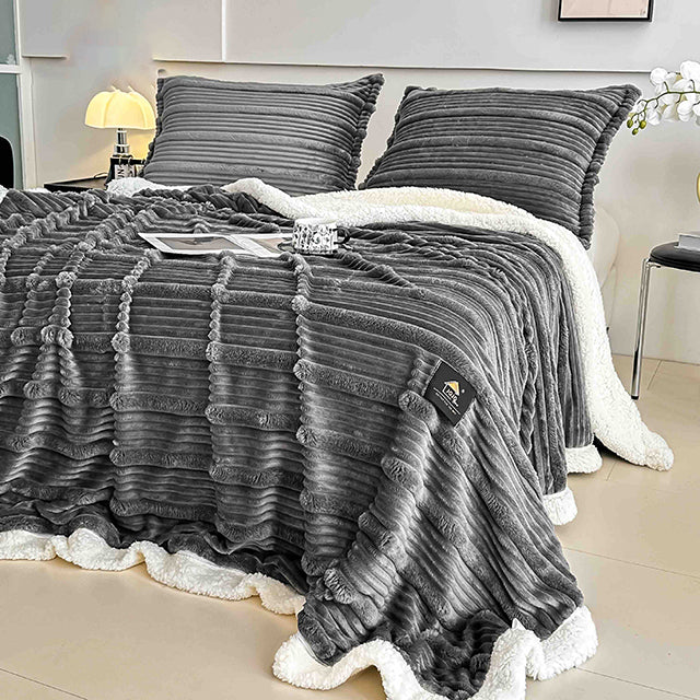 Пухкав комплект шерпа с цип от 3 части - тъмносив цвят