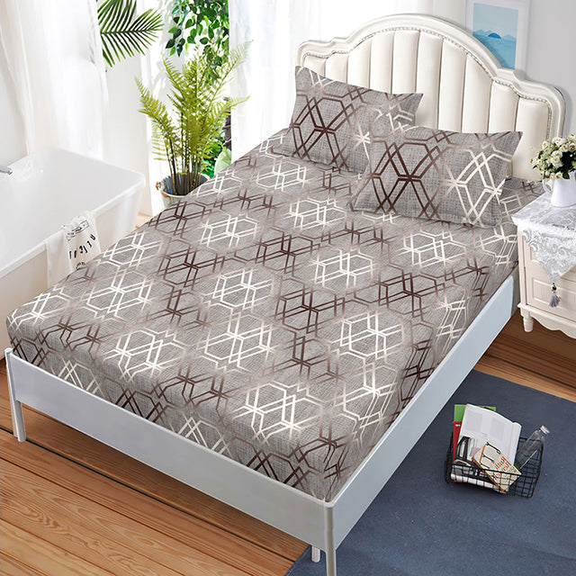 Спално бельо с ластик – сиво с фигури