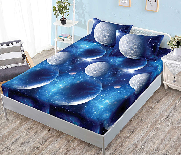 Спално бельо с ластик - тъмносиньо с луни