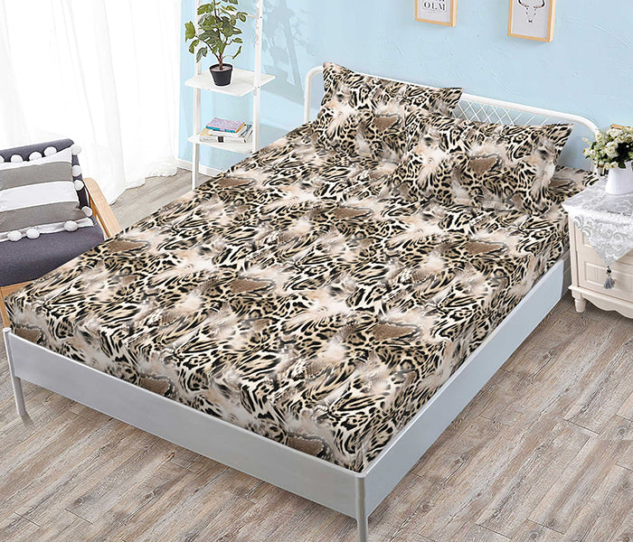 Спално бельо с ластик - бежово с животинска шарка