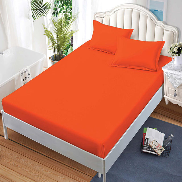 Спално бельо с ластик от 100% памук – оранжево