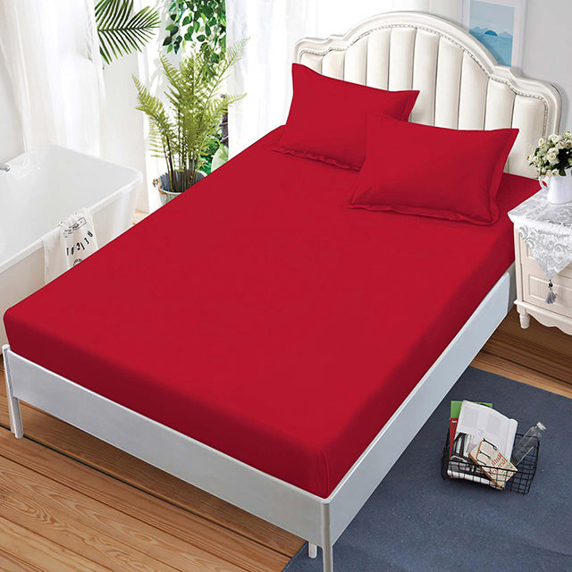 Спално бельо с ластик от 100% памук – червено