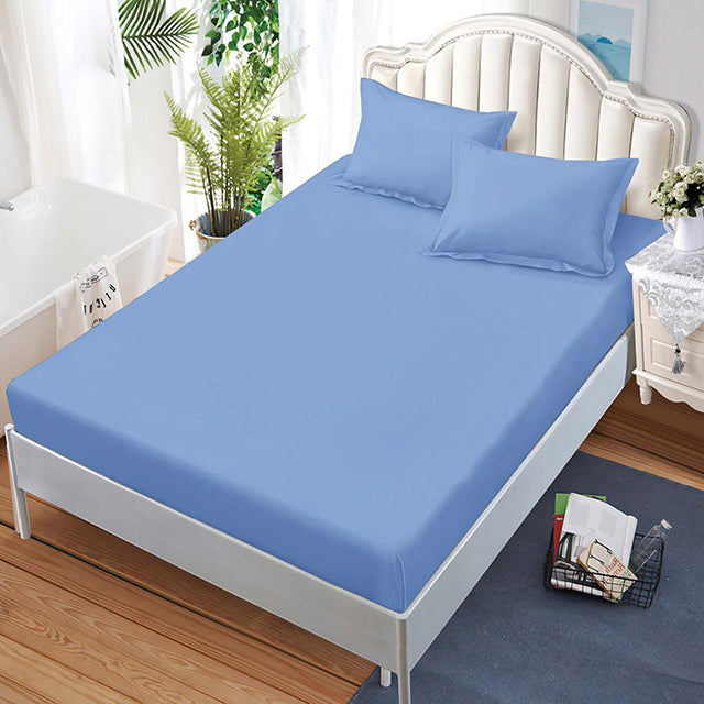 Спално бельо с ластик от 100% памук – небесносиньо