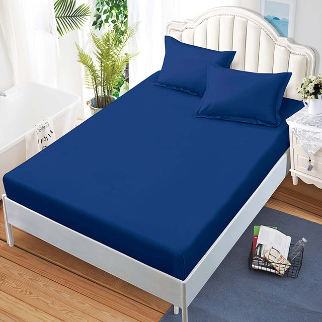 Спално бельо с ластик от 100% памук – турскосиньо