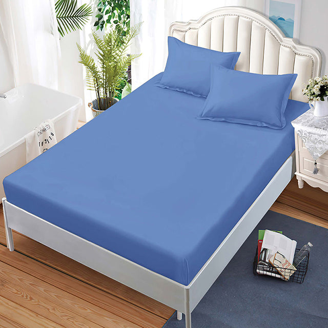 Спално бельо с ластик от 100% памук – морскосиньо