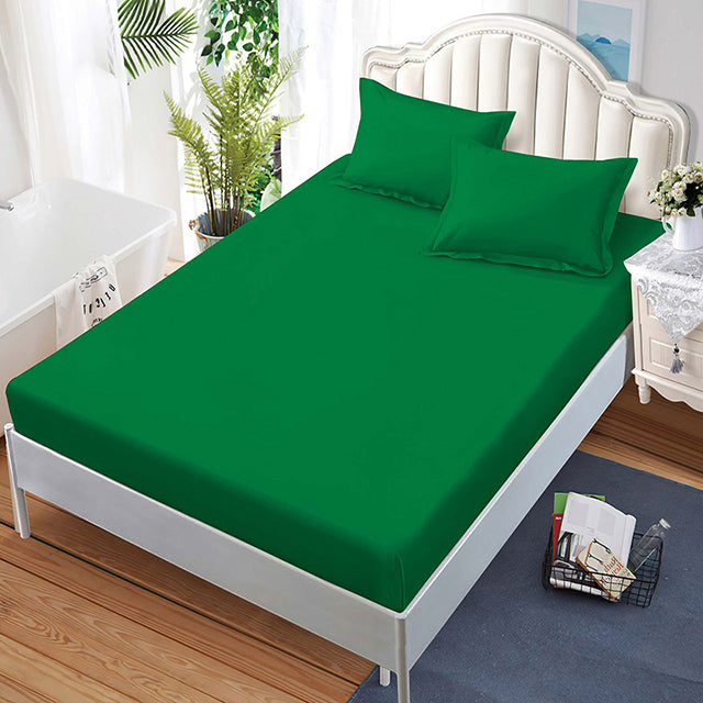 Спално бельо с ластик от 100% памук – изумруденозелено