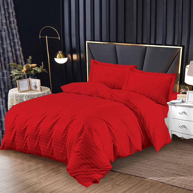 Единично спално бельо с ластик от 100% памук – светлочервено