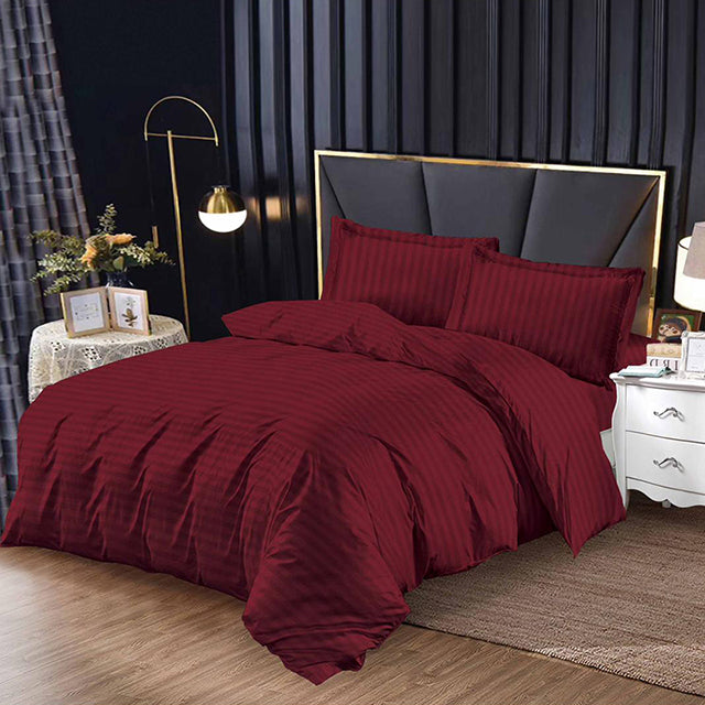 Единично спално бельо с ластик от 100% памук – тъмночервено