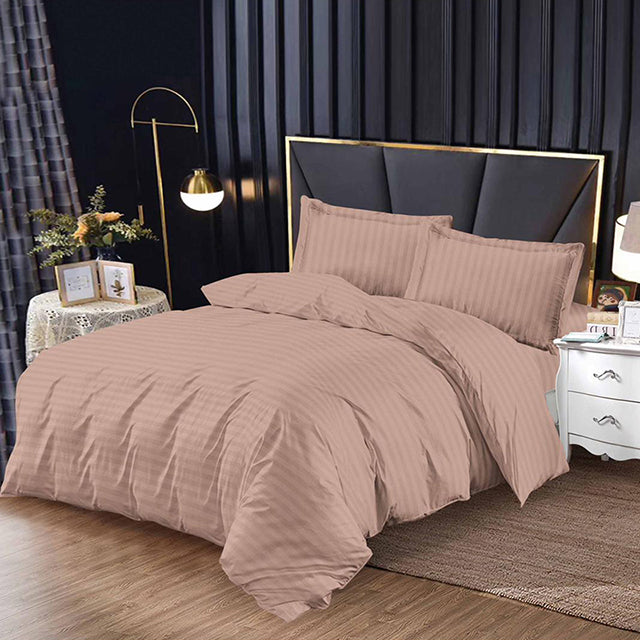 Единично спално бельо с ластик от 100% памук – цвят капучино