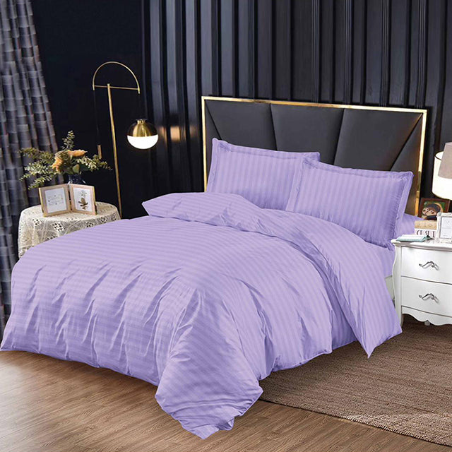 Единично спално бельо с ластик от 100% памук – светлолилаво