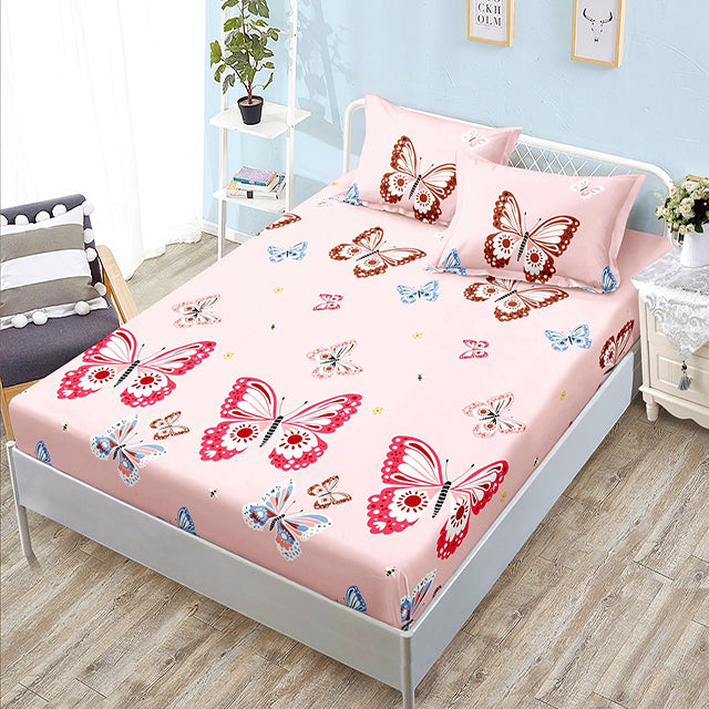 Спално бельо с ластик - розово с пеперуди 