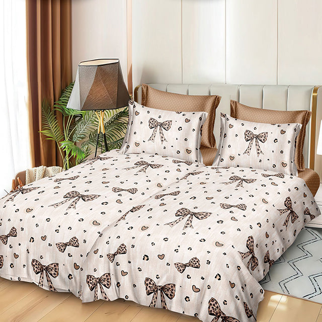 Спално бельо с 2 плика - цвят крем и кафяво с панделки 