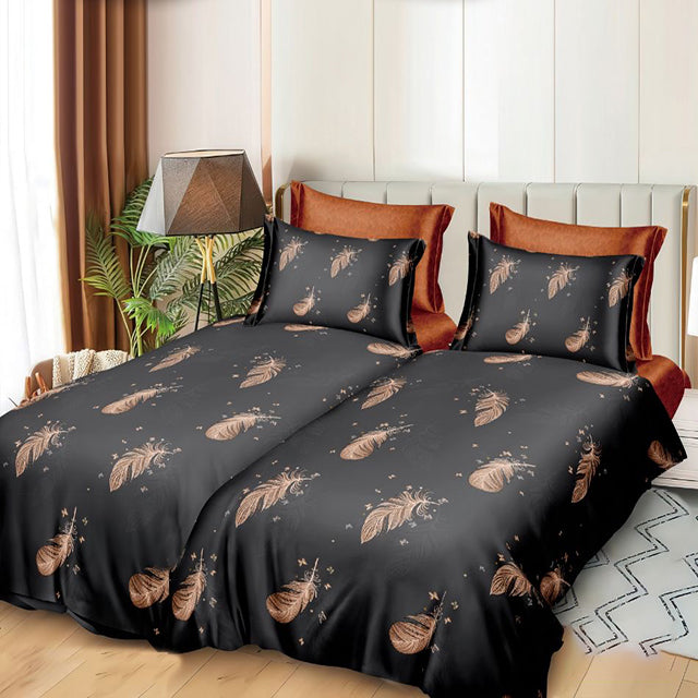 Спално бельо с 2 плика - цвят керемида и черно с пера