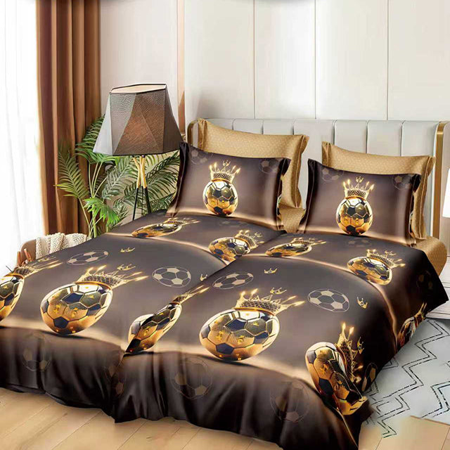 Спално бельо с 2 плика - кафяво с футболни топки