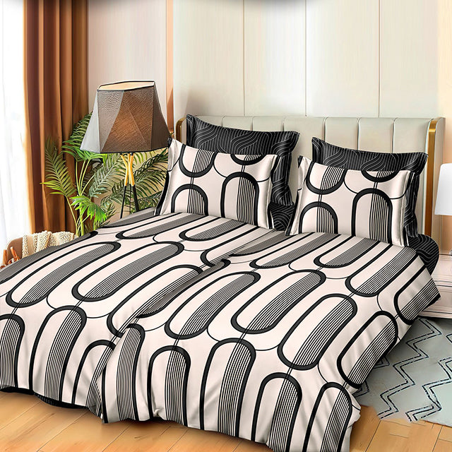 Спално бельо с 2 плика - бяло и сиво с геометричен мотив