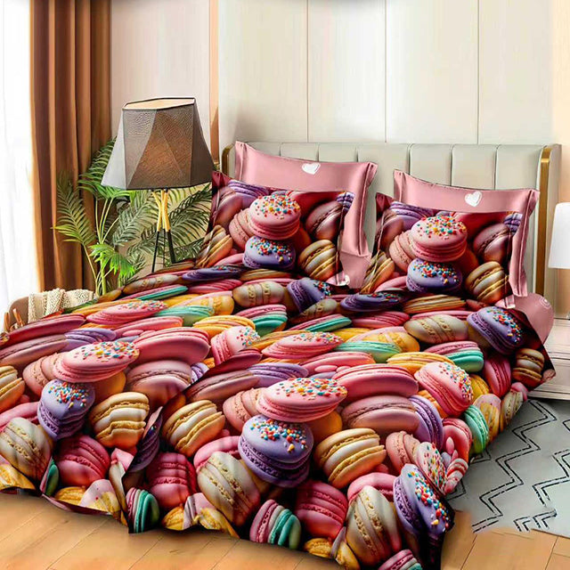 Спално бельо с 2 плика - многоцветно с френски макарони