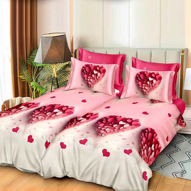 Спално бельо с 2 плика - бяло и розово със сърца