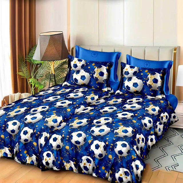 Спално бельо с 2 плика - синьо с футболни топки